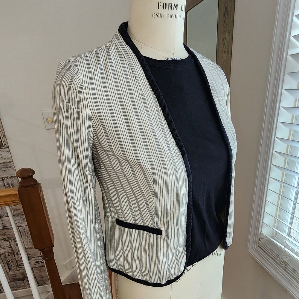 LOFT Striped Cotton Open Jacket Size 6 Petite